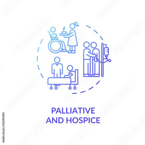 Palliative and hospice concept icon. Patient with chronic illness caregiving service idea thin line illustration. Social work. Vector isolated outline RGB color drawing