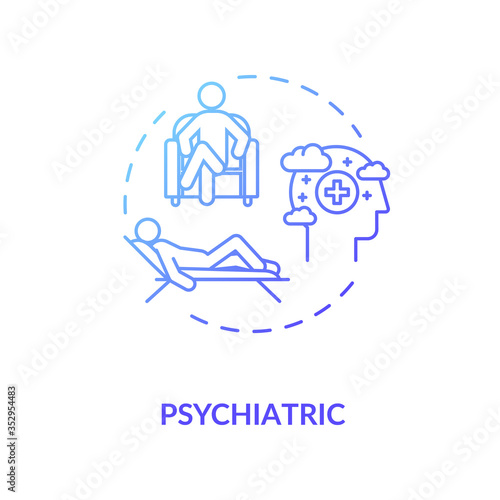 Psychiatric help concept icon. Mental disorder treatment. Psychotherapy idea thin line illustration. Psychologist counseling. Vector isolated outline RGB color drawing