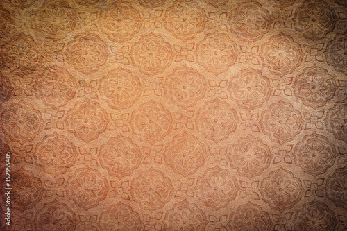 Digital art mix, brown leather texture with abstract illustration, mix of techniques, grunge effect. Vintage style, ideal background for fashion 