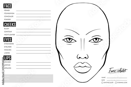 Face chart Blank. Makeup Artist Vector template.