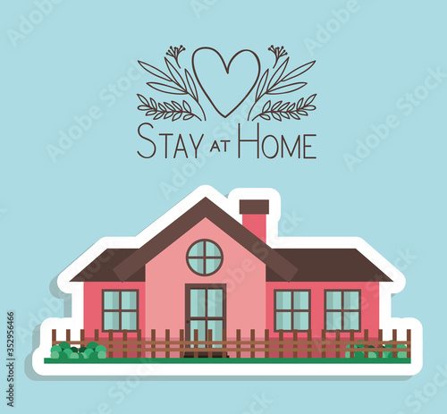 Stay at home and pink house building vector design
