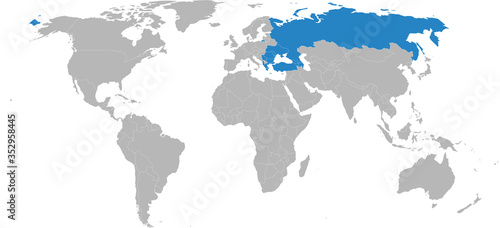 Black Sea Economic Cooperation Countries isolated on world map. Light gray background. Business concepts, political, economic and transport relations.