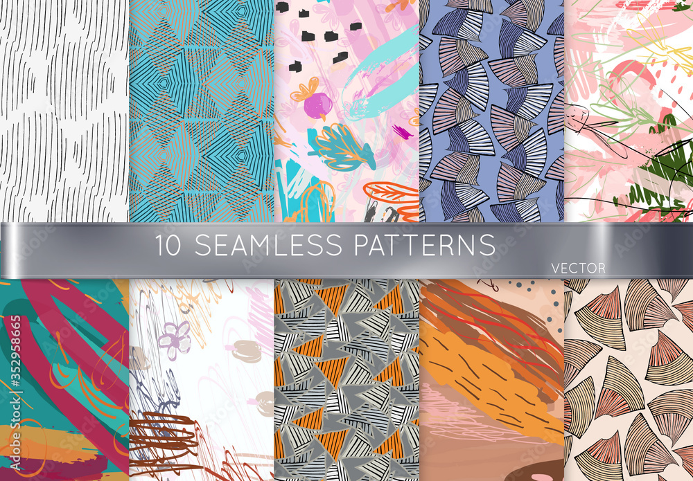 Hand Drawn Hatching and Triangles Pattern Set Stock Template | Adobe Stock