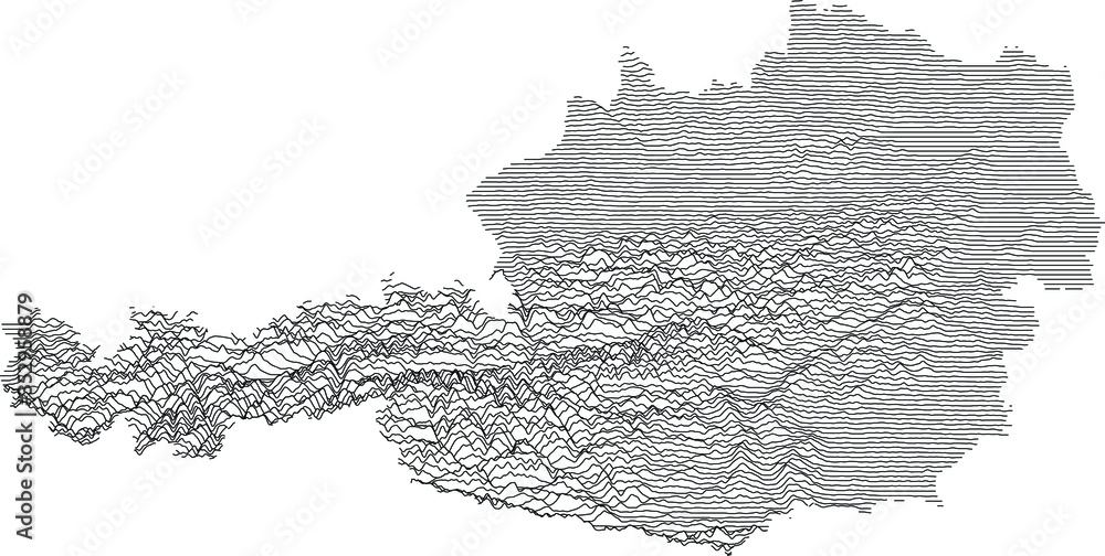 Simple abstract map of Austria showing elevation as stacked lines.