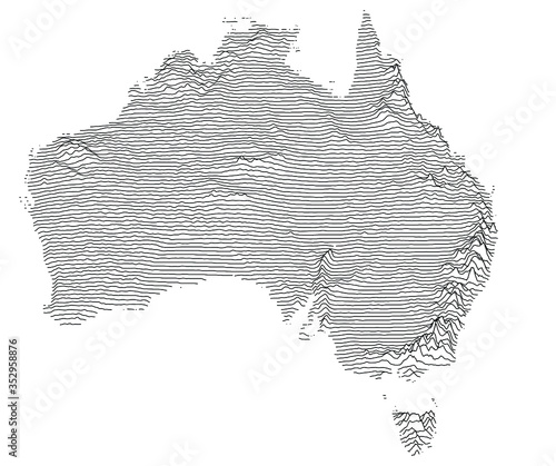 Simple abstract map of Australia showing elevation as stacked lines.