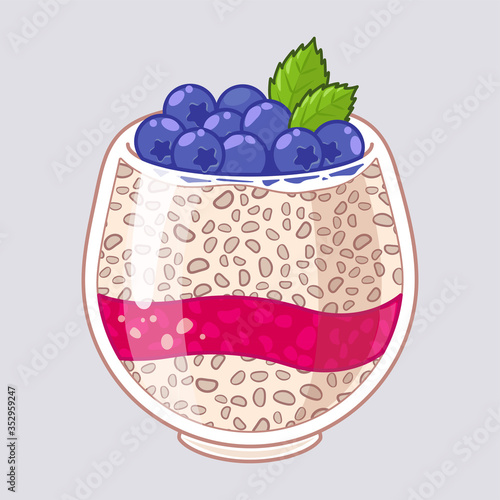 vector illustration of a bowl of blueberries and chia seeds dessert