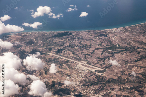 Islands on the aegaean sea Greece aerial airplane view