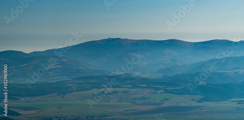 Eastern part of Nizke Tatry mountains with Kralova hola hill from hiking trail near Chata pod Soliskom in Vysoke Tatry mountains in Slovakia