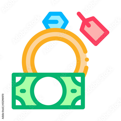 delivery of precious ring to pawnshop icon vector. delivery of precious ring to pawnshop sign. color symbol illustration