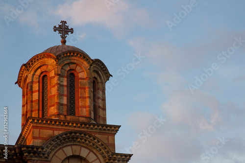 Bell tower of st Marko church in sunset,Belgrade,Serbia
