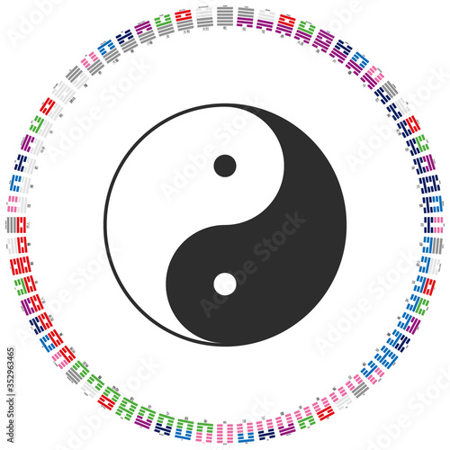 Vector Yin and Yang symbol with Diagram of I Ching hexagrams