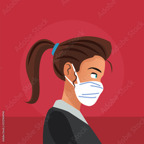 businesswoman working and wearing medical mask