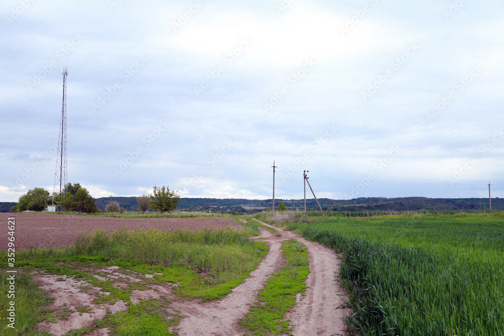 Antenna repeater, landscape and field Antenna repeater, landscape and field