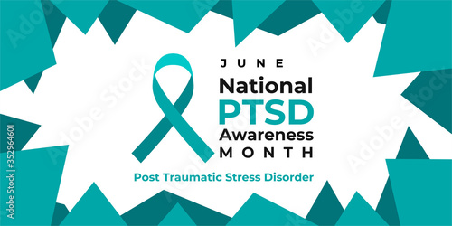 PTSD Awareness Month. National Post Traumatic Stress Disorder Month in June. Vector banner, poster, card for social media. The horizontal composition. Takes place in the United States.