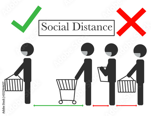 Social distancing vector illustration of a shopping cart silhouette style.