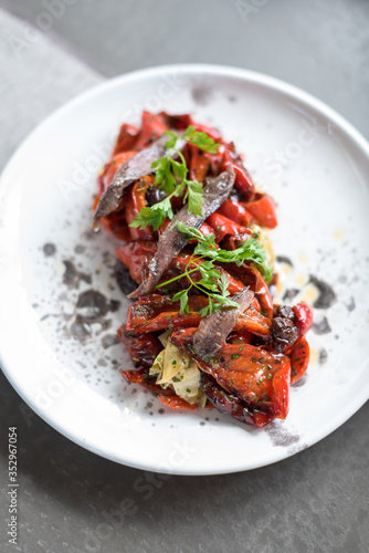 Roasted Red Pepper and Artichoke Salad with Anchovies and Olives