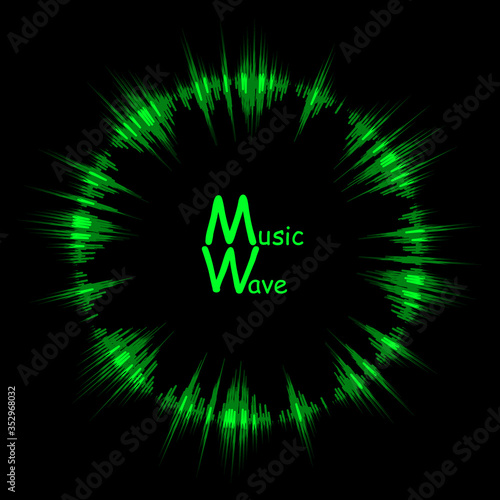 Toxic green music round wave background. Neon audio pulse player illustration. Vector digital light waveform
