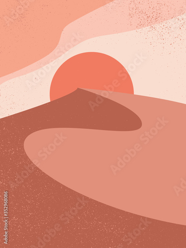 Abstract contemporary aesthetic background with landscape, desert, sand dunes, Sun Fototapet