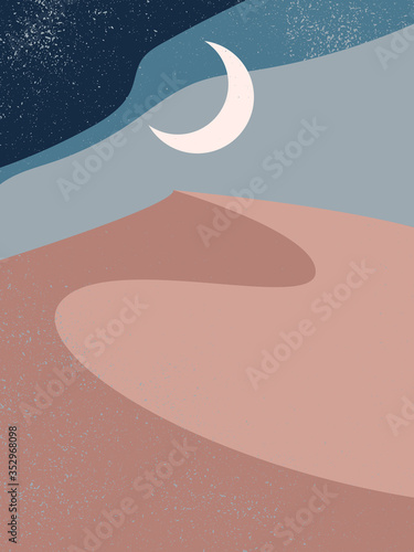 Photo Abstract contemporary aesthetic background with landscape, desert, sand dunes, crescent Moon