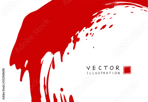 Abstract ink background. Chinese calligraphy art style, Red paint stroke texture on white paper.