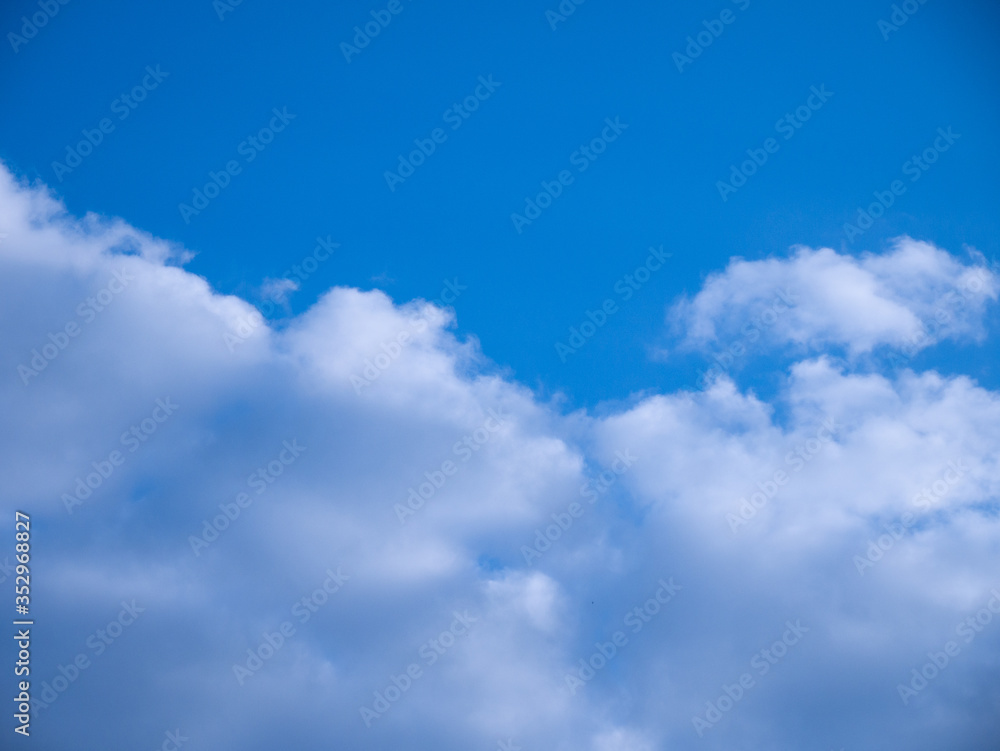 Beautiful blue sky with white and fluffy clouds