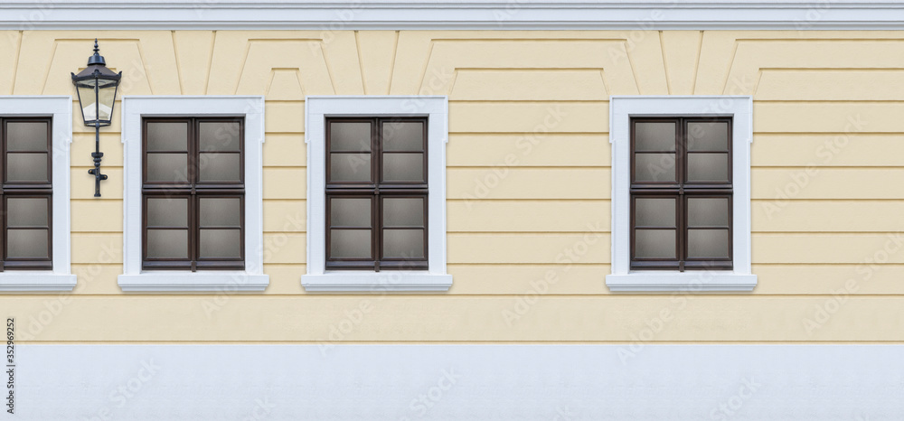 Social Distancing Abstract Concept, Old European Street with Pastel Yellow Wall and Windows