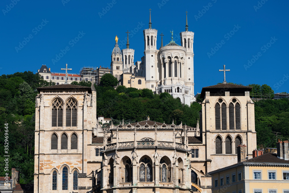 View of Basilica of Notre Dame de Fourviere and Saint-Jean cathedral