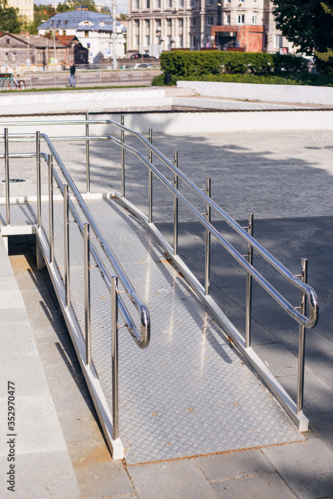 Marka Ramp Way Ramp way for disabled people outside the building. Drive, gravel. Stock ...