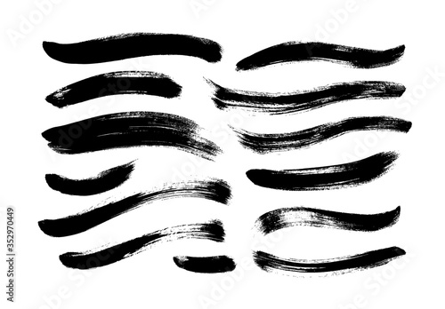 Black paint wavy brush strokes vector collection. Dirty curved lines and wavy brushstrokes.