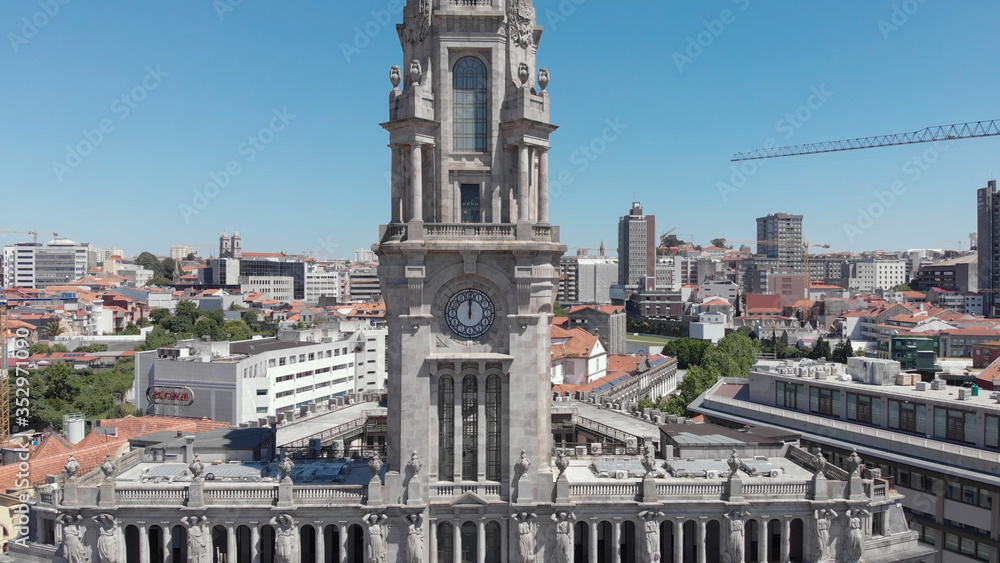 The Porto City Hall (Câmara Municipal) is perched atop the Avenida dos Aliados, or the Avenue of the Allies in Porto, Portugal.