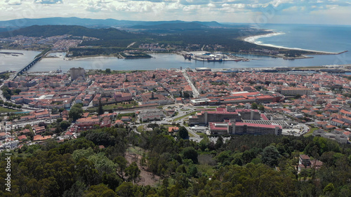 The view from the top of the Santa Luzia hill. Aerial view of Viana do Castelo and Limia River in Northern Portugal.