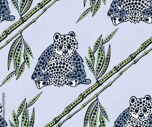 Vector background hand drawn panda. Hand drawn ink illustration. Modern ornamental decorative background. Vector pattern. Print for textile, cloth, wallpaper, scrapbooking