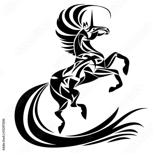 Magic unicorn silhouette vector art