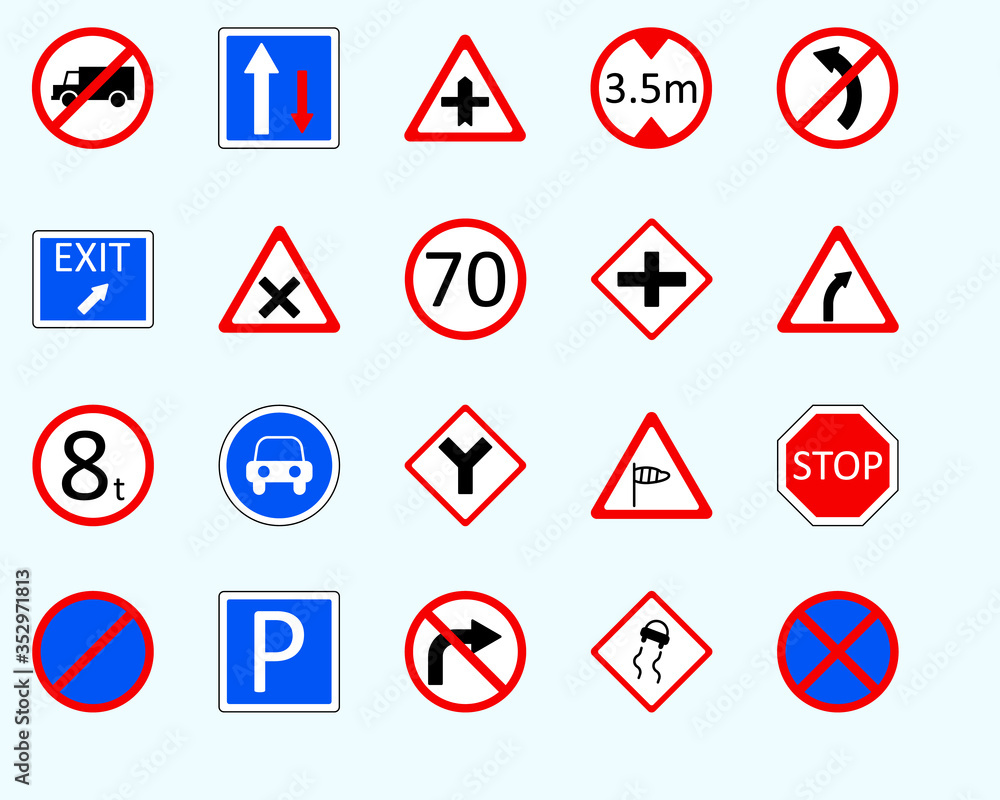 Traffic signs, forbiddenSet of road sign. collection of warning, priority Traffic signs, forbiddenSet of road sign. collection of warning, priority
