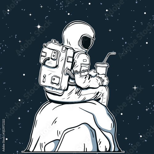 Astronaut vector illustration. Hand drawn spaceman