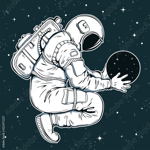 Astronaut vector illustration/ spaceman hand drawn print