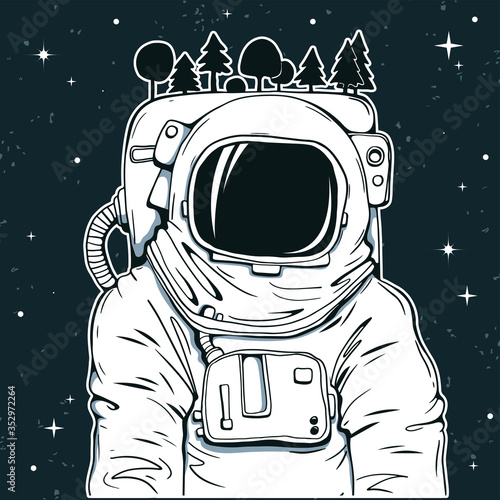 Astronaut vector illustration. Hand drawn spaceman