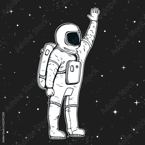 Astronaut vector illustration. Hand drawn spaceman