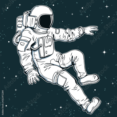 Astronaut vector illustration/ spaceman hand drawn print