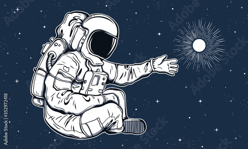 Astronaut in the space vector print/ Hand drawn illustration