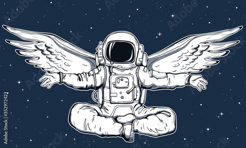 Astronaut/ Hand drawn  vector print. Spaseman illustration