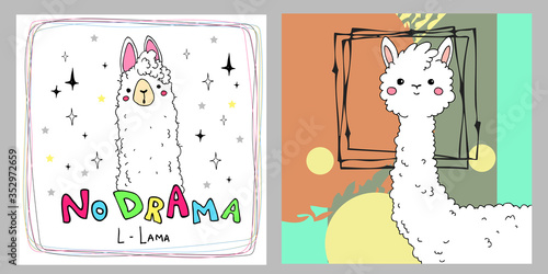 Hand drawn lama illustration. Childish print for t-shirt, baby shower, card. Vector
