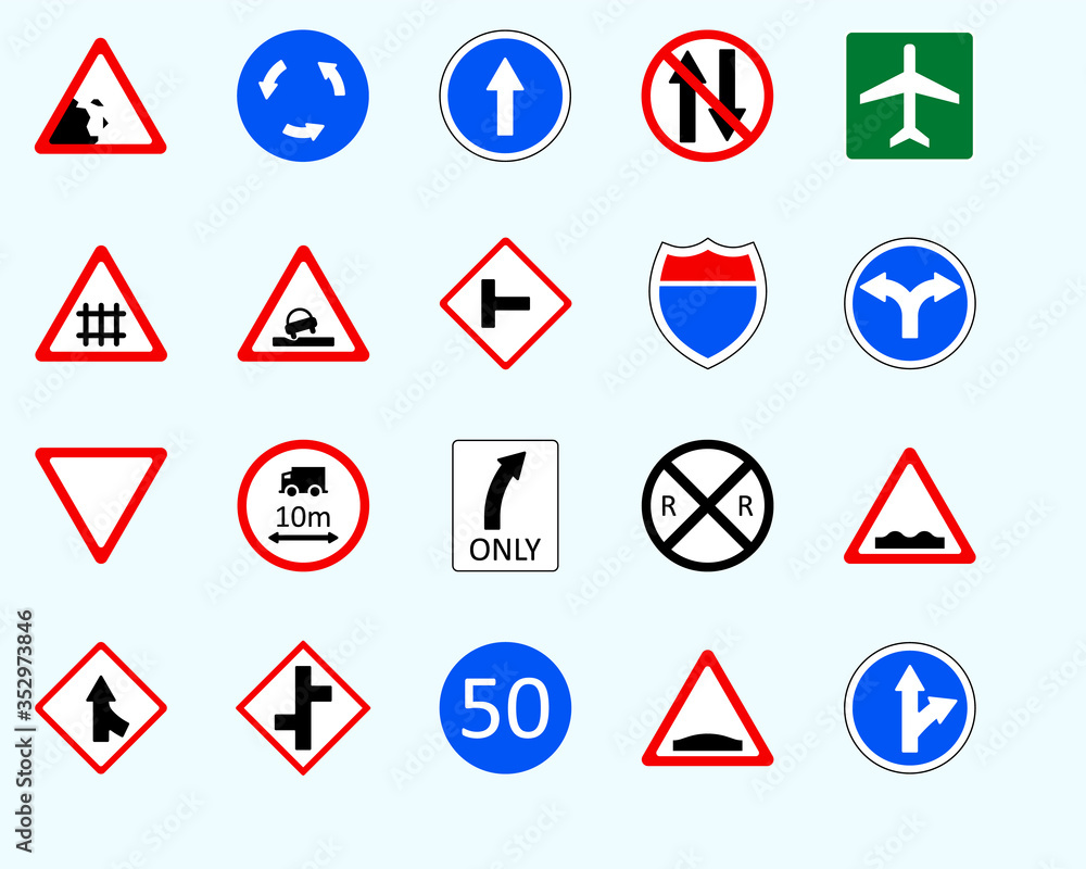 Traffic signs, arrowsSet of road sign. collection of warning, priority Traffic signs, arrowsSet of road sign. collection of warning, priority