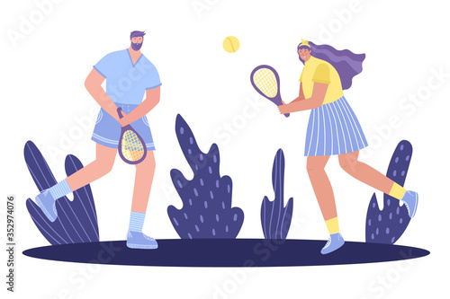 The game of tennis. Man and woman play tennis. Vector illustration.