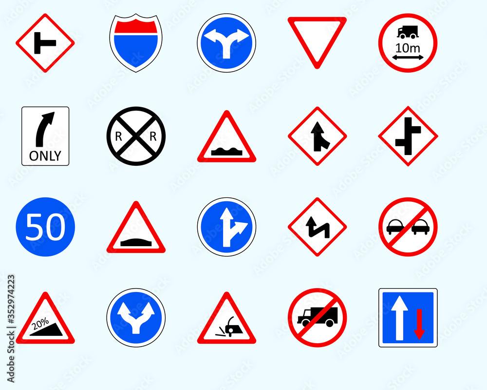 Traffic signs, prioritySet of road sign. collection of warning, priority Traffic signs, prioritySet of road sign. collection of warning, priority