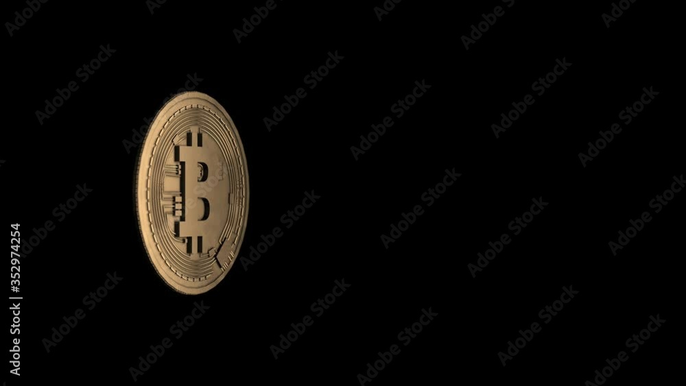 Gold bitcoin spinning on a black background. Gold bitcoin spinning on a black background.