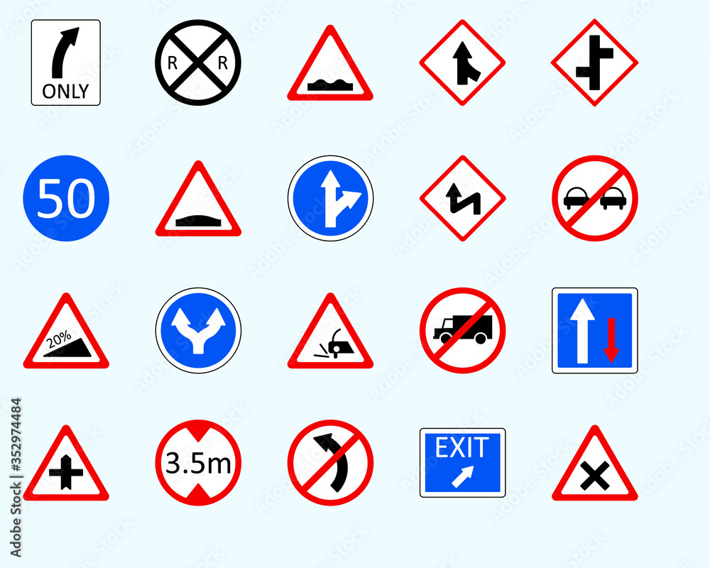 Traffic signs, intersectionSet of road sign. collection of warning, priority Traffic signs, intersectionSet of road sign. collection of warning, priority