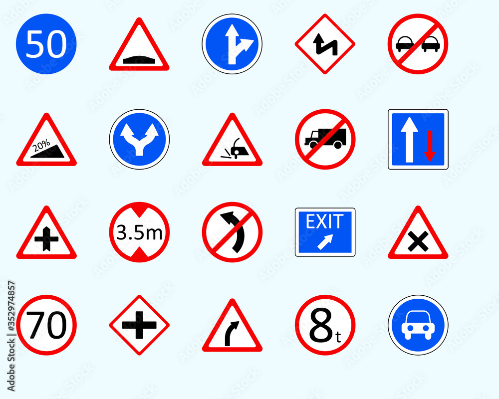 Traffic signs, carSet of road sign. collection of warning, priority Traffic signs, carSet of road sign. collection of warning, priority