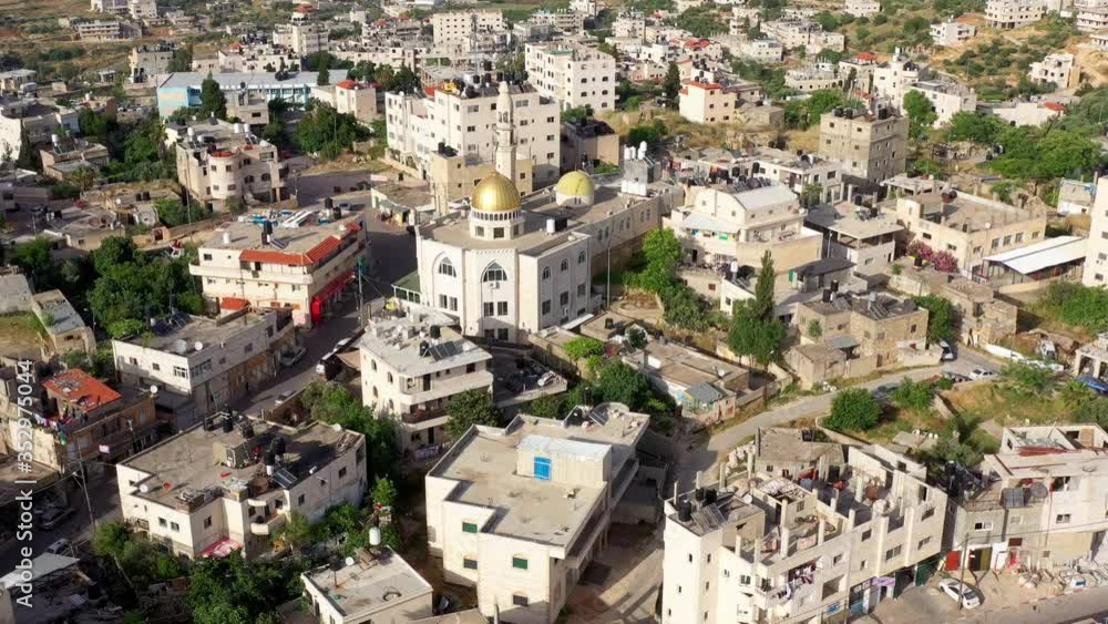 Aerial View over Golden Dome Mosque in Palestine Town Biddu,Near Jerusalem Aerial View over Golden Dome Mosque in Palestine Town Biddu,Near Jerusalem