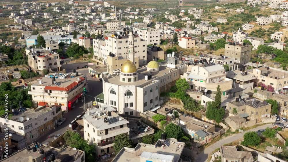 Aerial View over Golden Dome Mosque in Palestine Town Biddu,Near Jerusalem Aerial View over Golden Dome Mosque in Palestine Town Biddu,Near Jerusalem